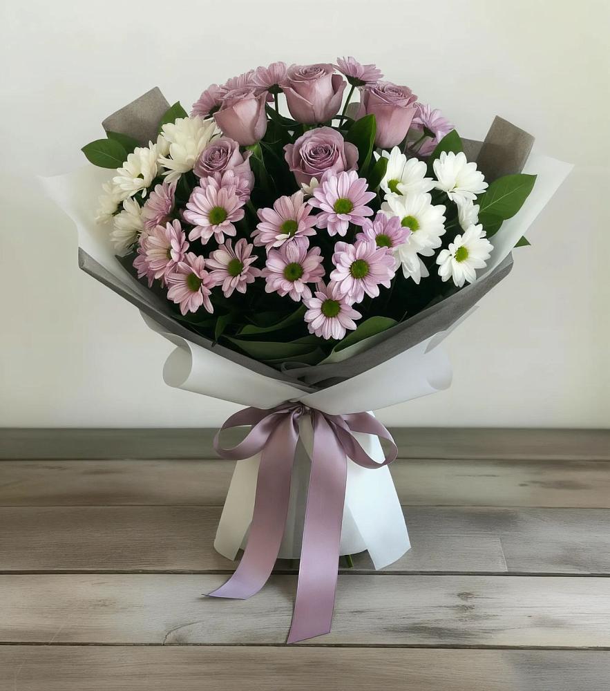 Букет цветов из: Хризантемы и Розы в Колюбакино