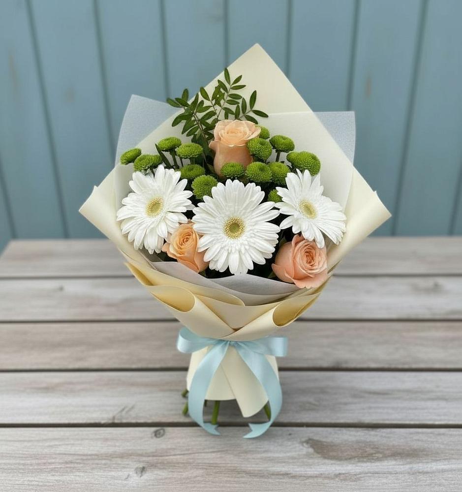 Букет цветов из: Герберы, Розы и Хризантемы в Колюбакино